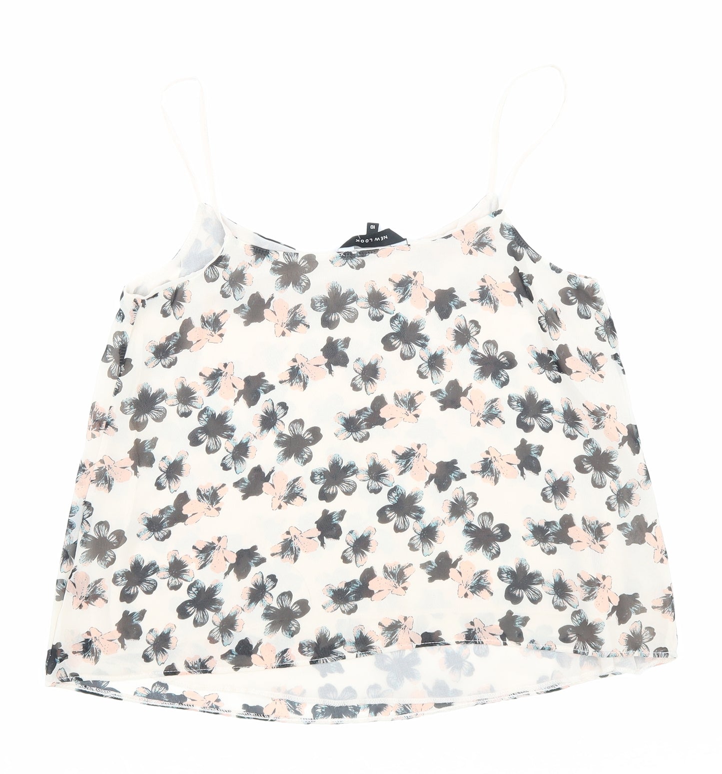 New Look Womens Beige Floral Polyester Basic Tank Size 10 Scoop Neck