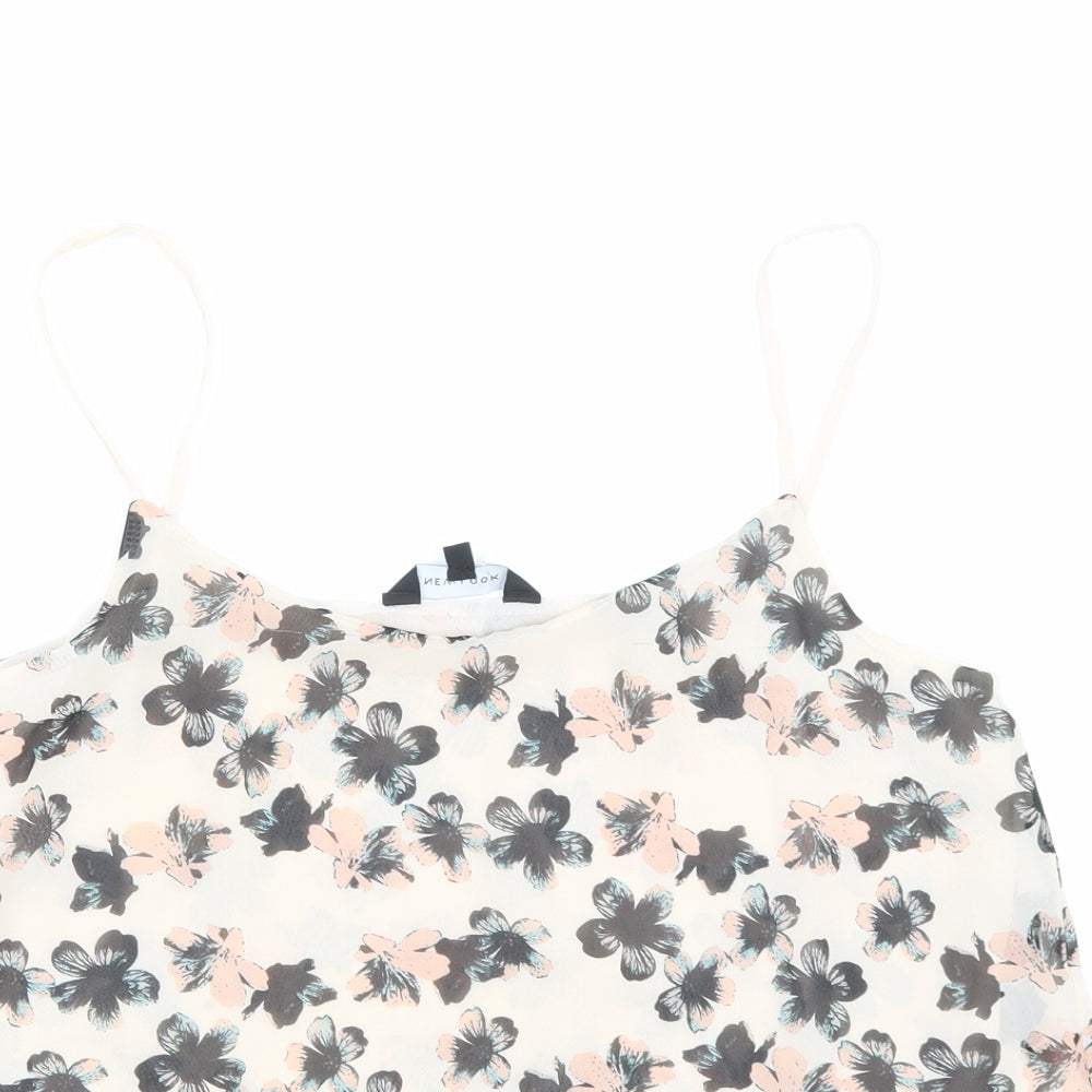 New Look Womens Beige Floral Polyester Basic Tank Size 10 Scoop Neck
