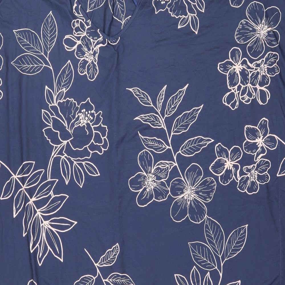 Sa Marquise Womens Blue Floral Polyester Kaftan One Size Boat Neck Pullover