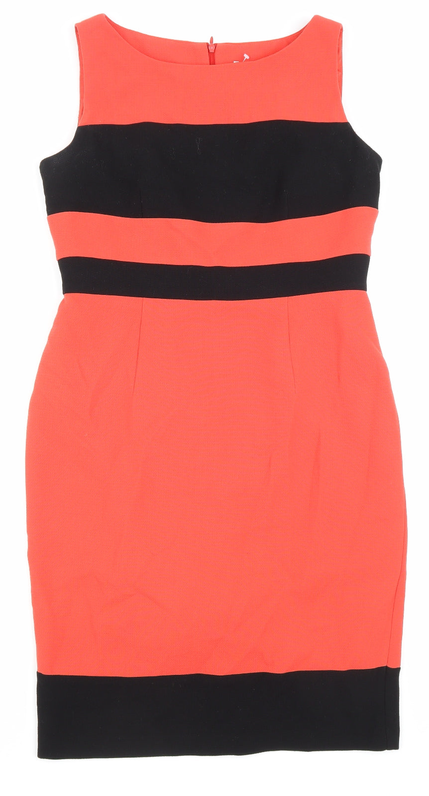 Marks and Spencer Womens Red Polyester Pencil Dress Size 12 Round Neck Zip