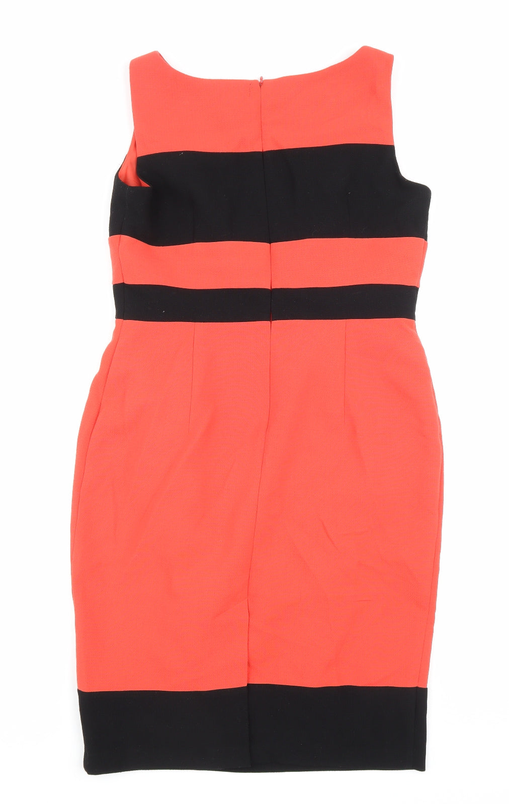 Marks and Spencer Womens Red Polyester Pencil Dress Size 12 Round Neck Zip