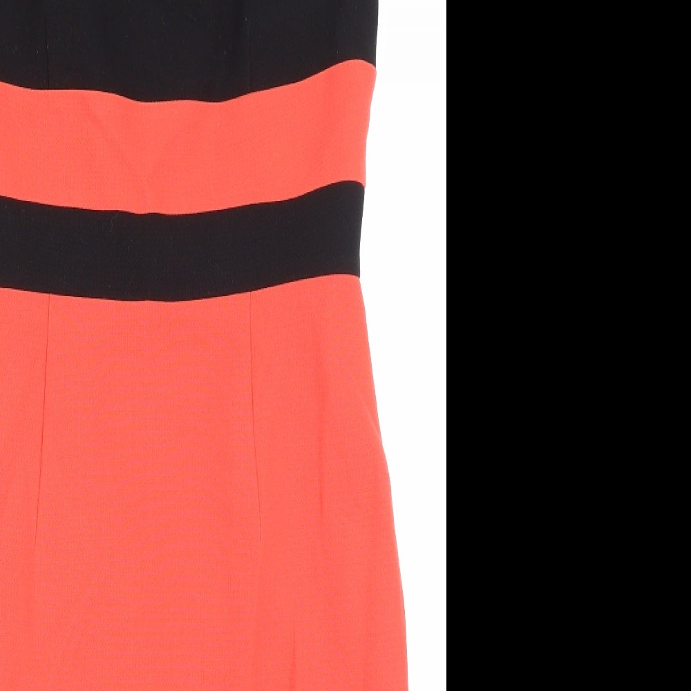 Marks and Spencer Womens Red Polyester Pencil Dress Size 12 Round Neck Zip