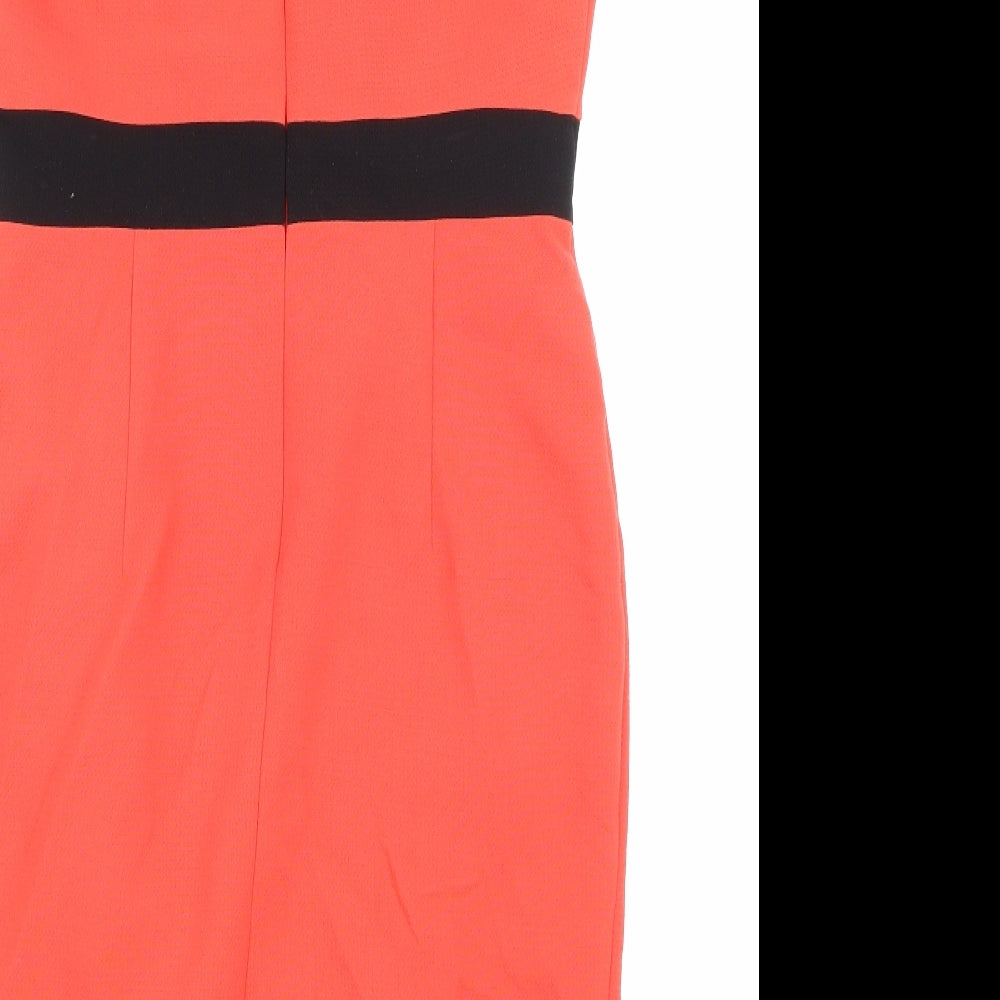 Marks and Spencer Womens Red Polyester Pencil Dress Size 12 Round Neck Zip