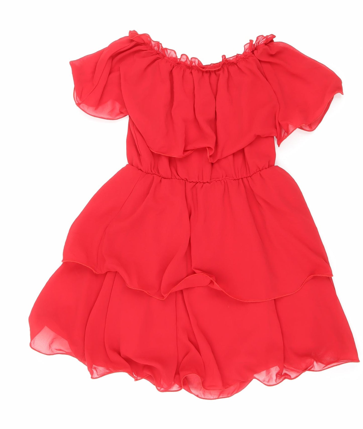 PRETTYLITTLETHING Womens Red Polyester Fit & Flare Size 8 Off the Shoulder Pullover