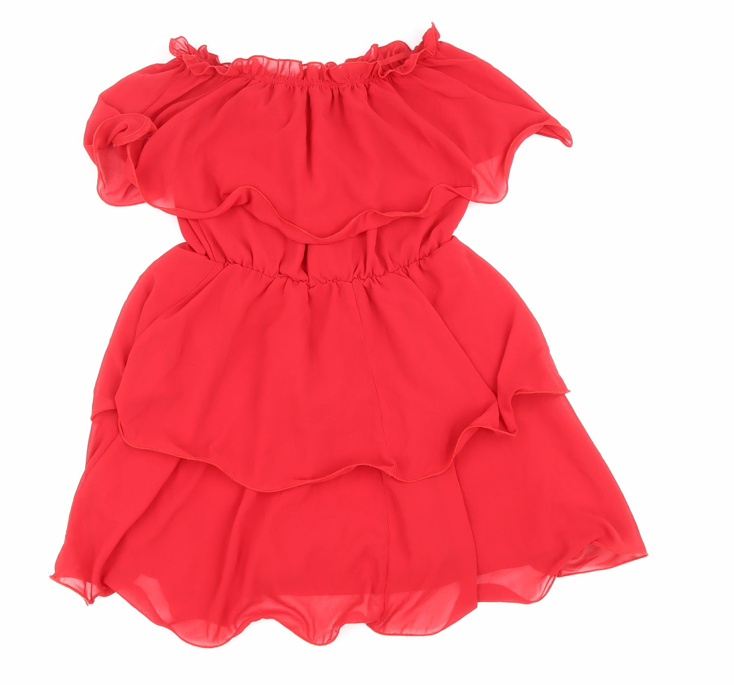PRETTYLITTLETHING Womens Red Polyester Fit & Flare Size 8 Off the Shoulder Pullover