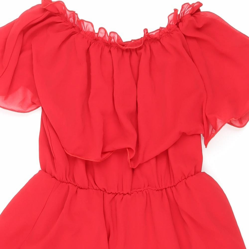PRETTYLITTLETHING Womens Red Polyester Fit & Flare Size 8 Off the Shoulder Pullover