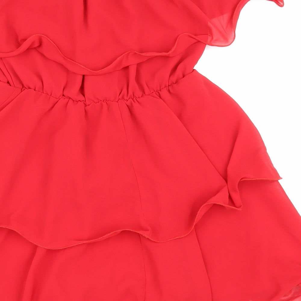 PRETTYLITTLETHING Womens Red Polyester Fit & Flare Size 8 Off the Shoulder Pullover