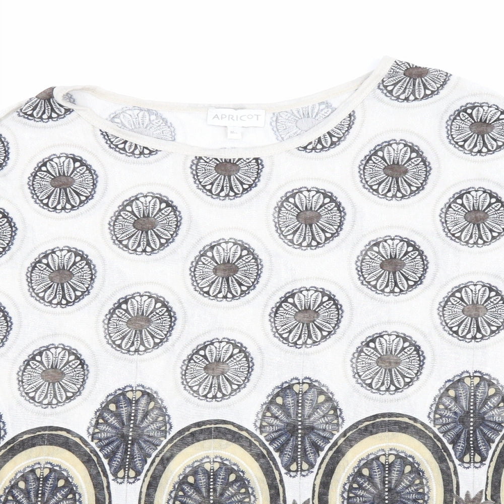 Apricot Womens Ivory Geometric Polyester Basic T-Shirt Size L Round Neck