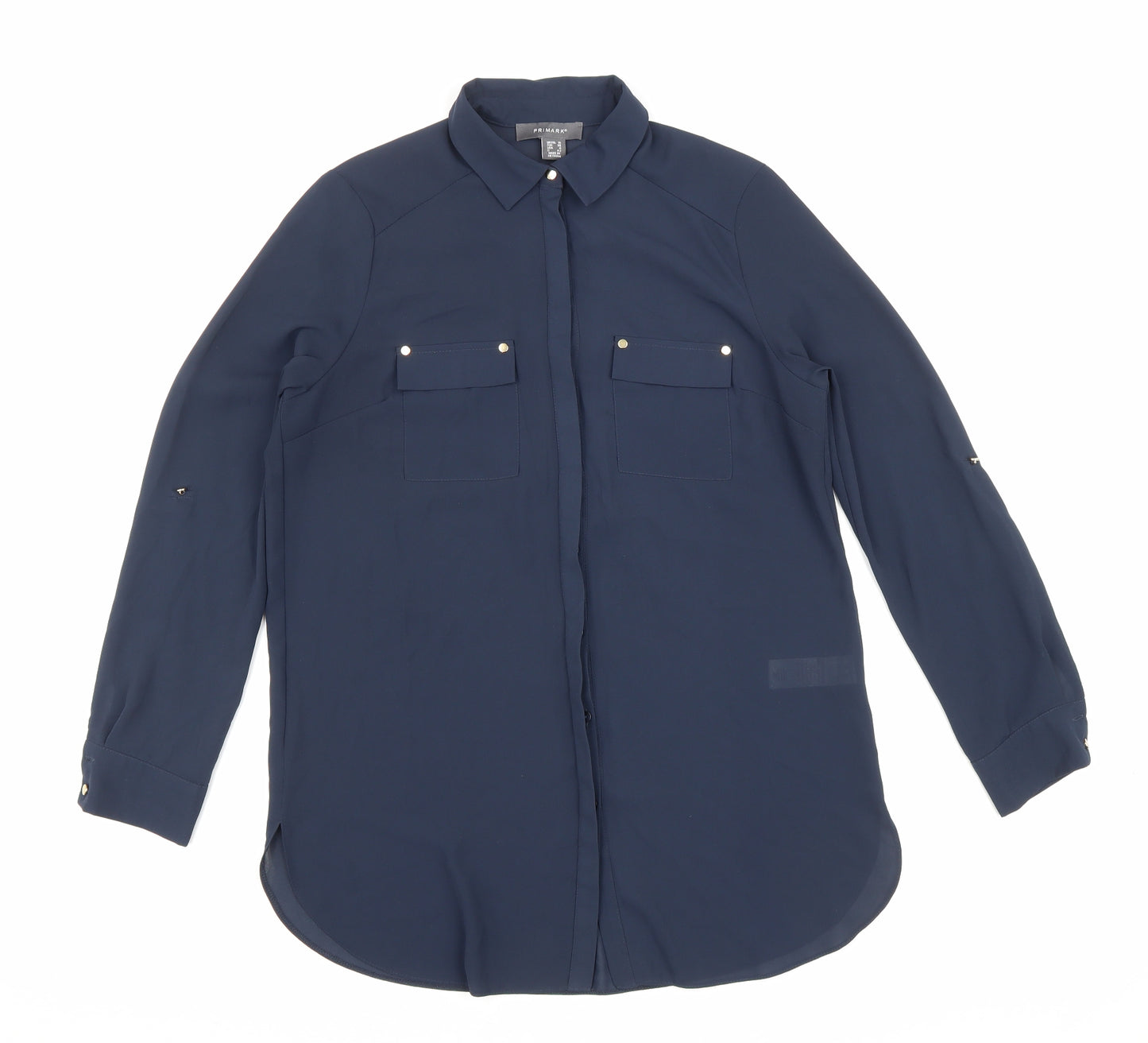 Primark Womens Blue Polyester Basic Button-Up Size 10 Collared