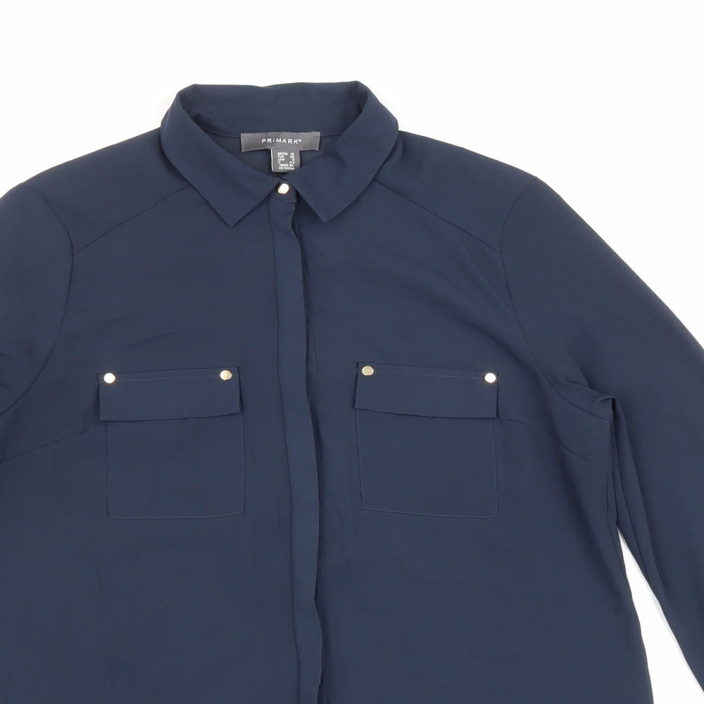 Primark Womens Blue Polyester Basic Button-Up Size 10 Collared