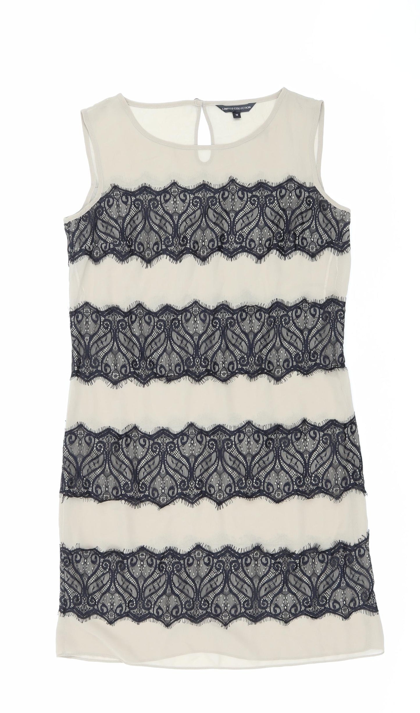 Marks and Spencer Womens Beige Polyester Tank Dress Size 10 Boat Neck Button - Lace Detail