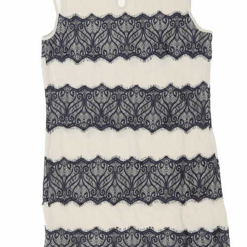 Marks and Spencer Womens Beige Polyester Tank Dress Size 10 Boat Neck Button - Lace Detail