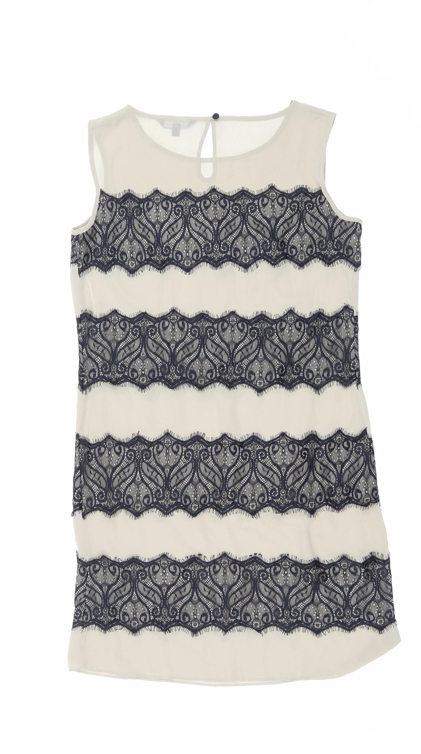 Marks and Spencer Womens Beige Polyester Tank Dress Size 10 Boat Neck Button - Lace Detail