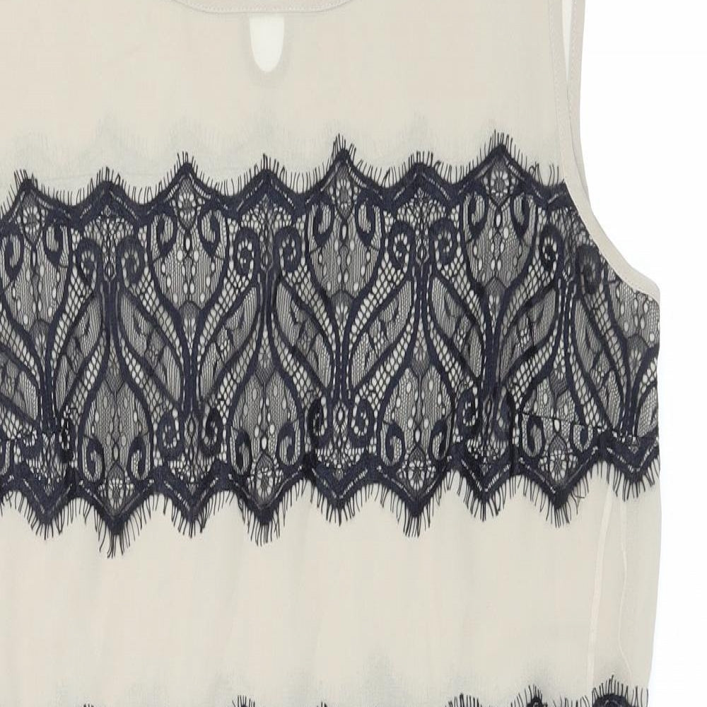 Marks and Spencer Womens Beige Polyester Tank Dress Size 10 Boat Neck Button - Lace Detail