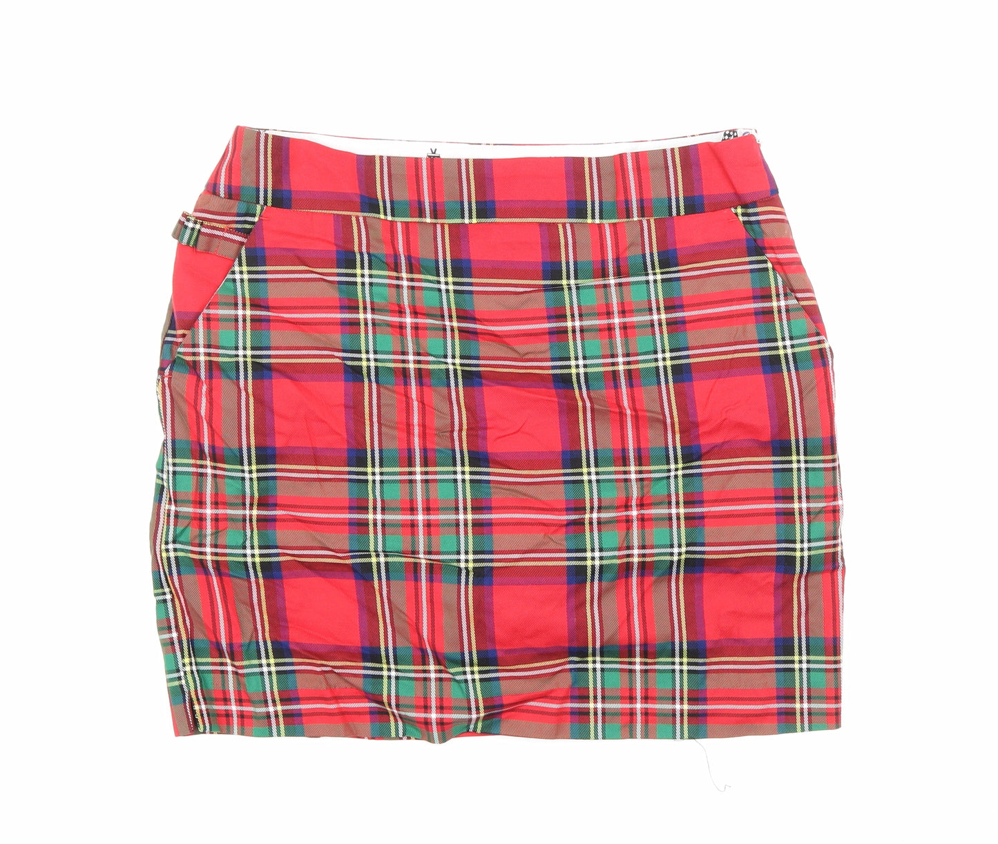 Royal & Awesome Womens Red Plaid Cotton Mini Skort Size 12 Zip