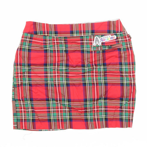 Royal & Awesome Womens Red Plaid Cotton Mini Skort Size 12 Zip
