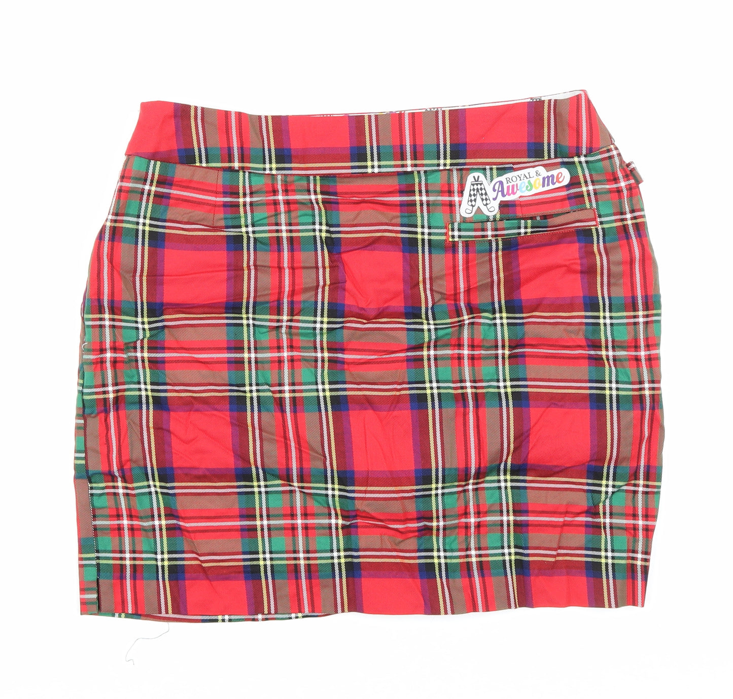 Royal & Awesome Womens Red Plaid Cotton Mini Skort Size 12 Zip