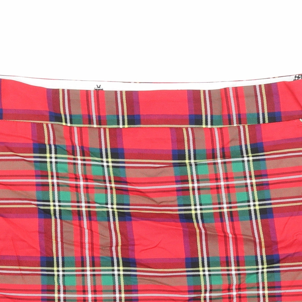 Royal & Awesome Womens Red Plaid Cotton Mini Skort Size 12 Zip