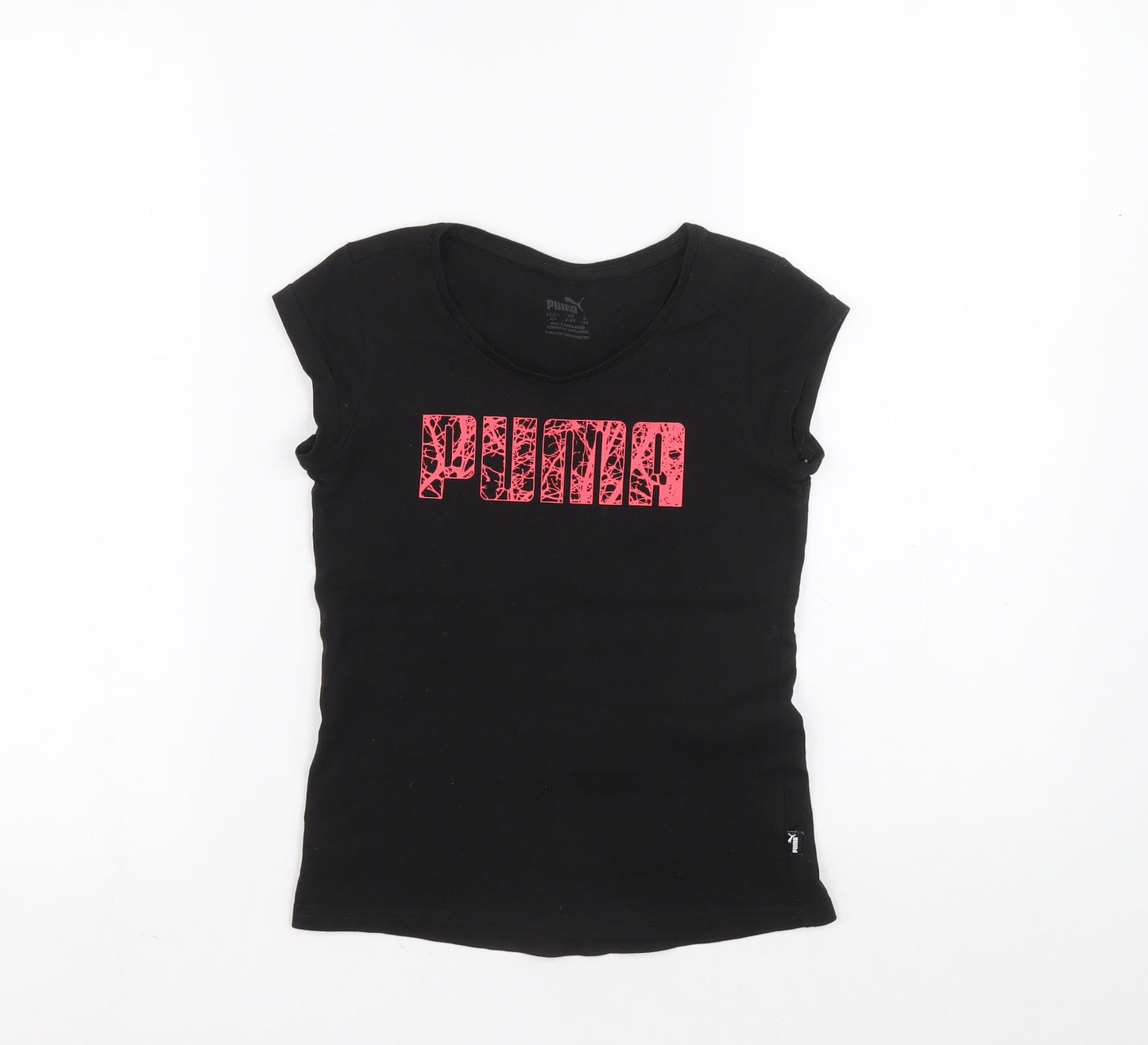 PUMA Girls Black Polyester Basic T-Shirt Size 7-8 Years Round Neck Pullover - PUMA