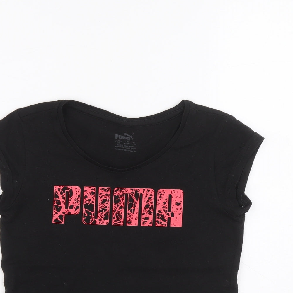 PUMA Girls Black Polyester Basic T-Shirt Size 7-8 Years Round Neck Pullover - PUMA