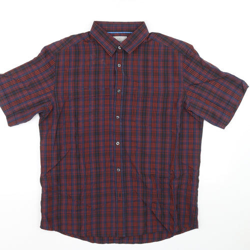 Marks and Spencer Mens Multicoloured Plaid Polyester Button-Up Size L Collared Button