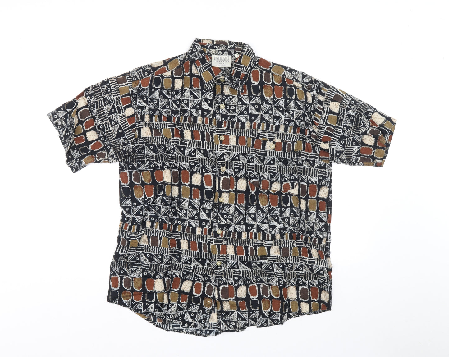 Fabiani Mens Multicoloured Geometric Viscose Button-Up Size M Collared Button