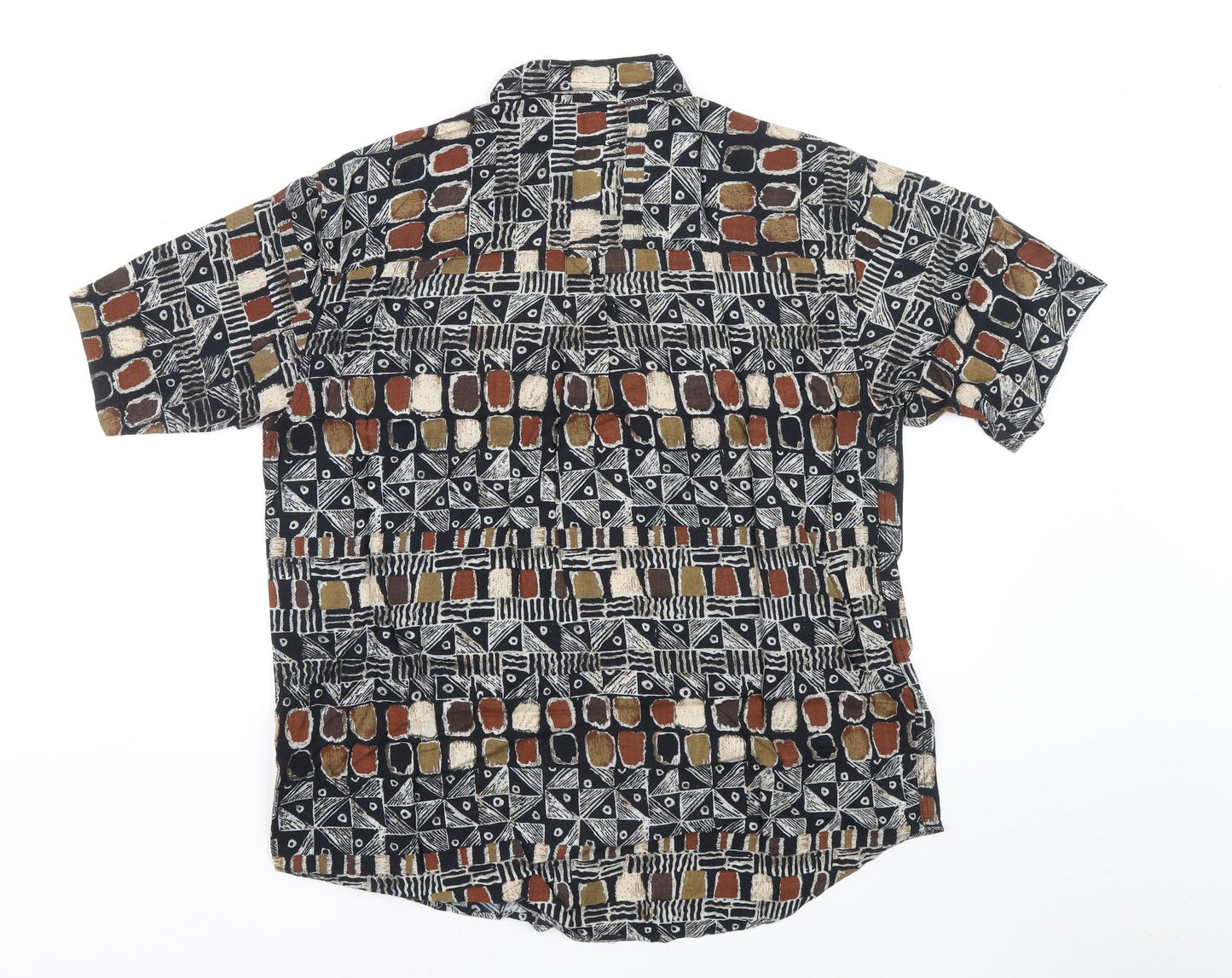 Fabiani Mens Multicoloured Geometric Viscose Button-Up Size M Collared Button