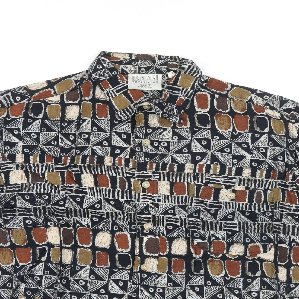 Fabiani Mens Multicoloured Geometric Viscose Button-Up Size M Collared Button