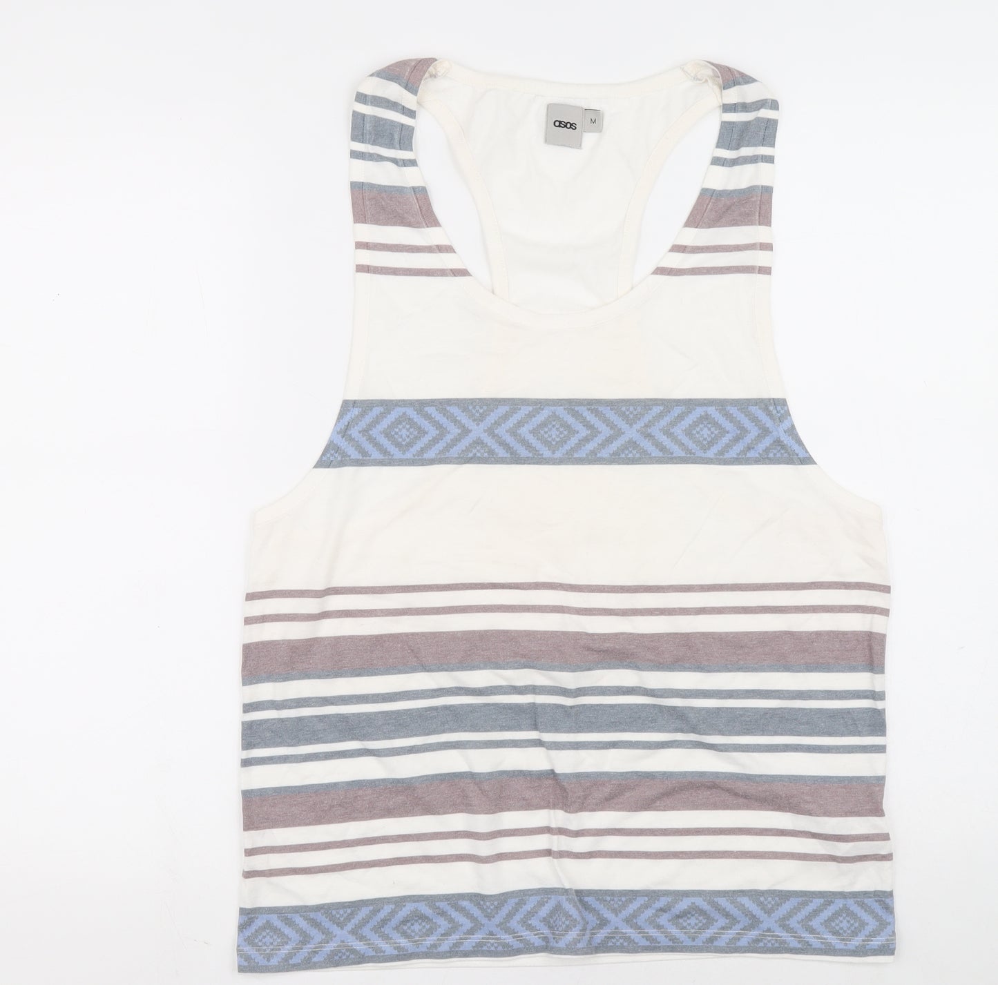 ASOS Mens Multicoloured Striped Cotton Basic Tank Size M Scoop Neck Pullover
