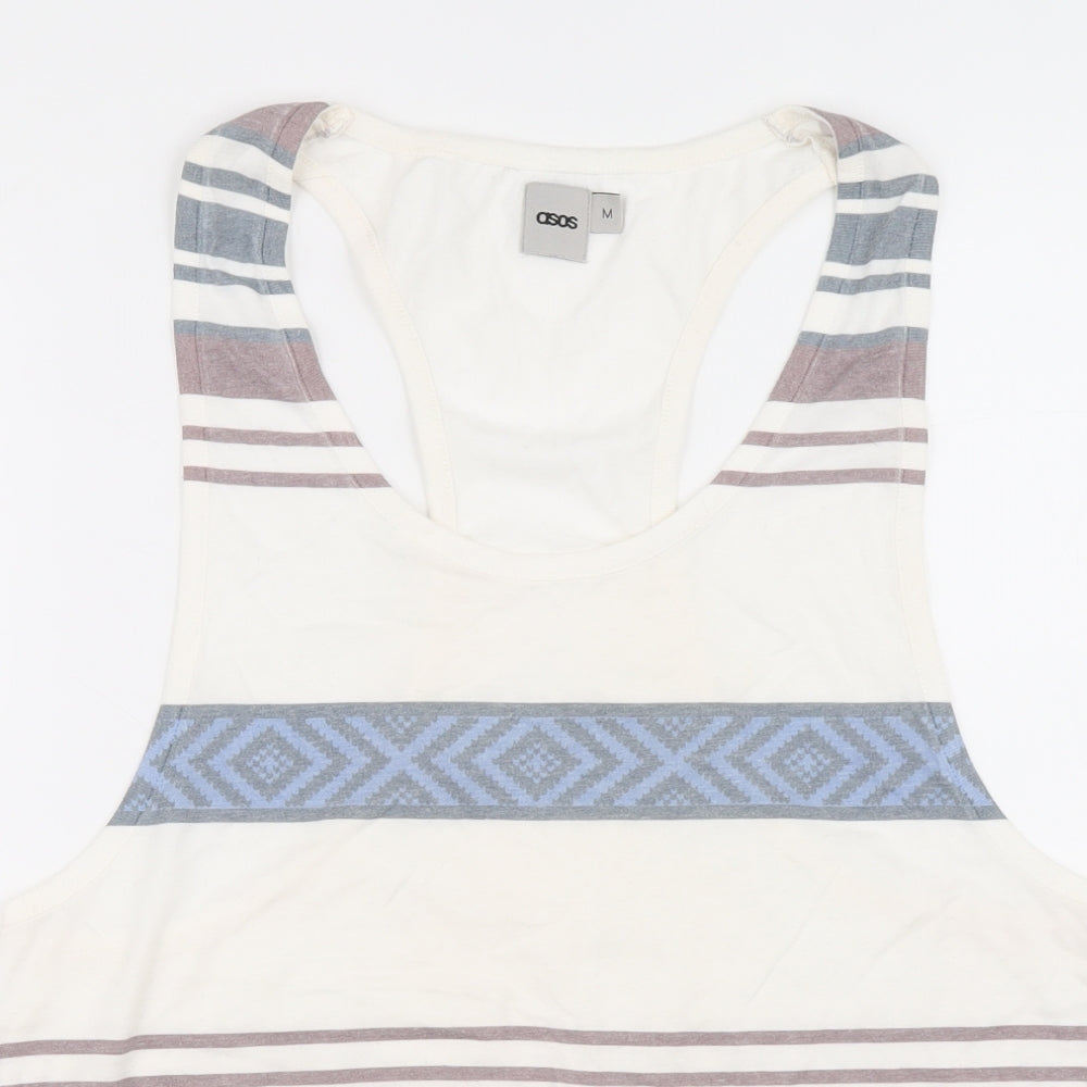 ASOS Mens Multicoloured Striped Cotton Basic Tank Size M Scoop Neck Pullover