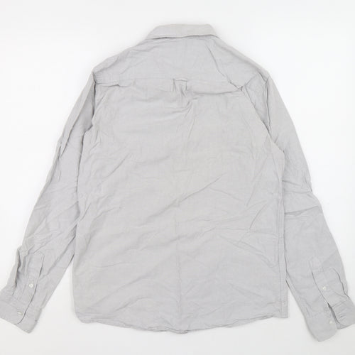 Primark Mens Grey Cotton Button-Up Size M Collared Button