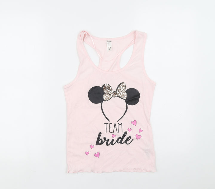 Disney Girls Pink Polyester Basic Tank Size 10-11 Years Scoop Neck Pullover - Team bride