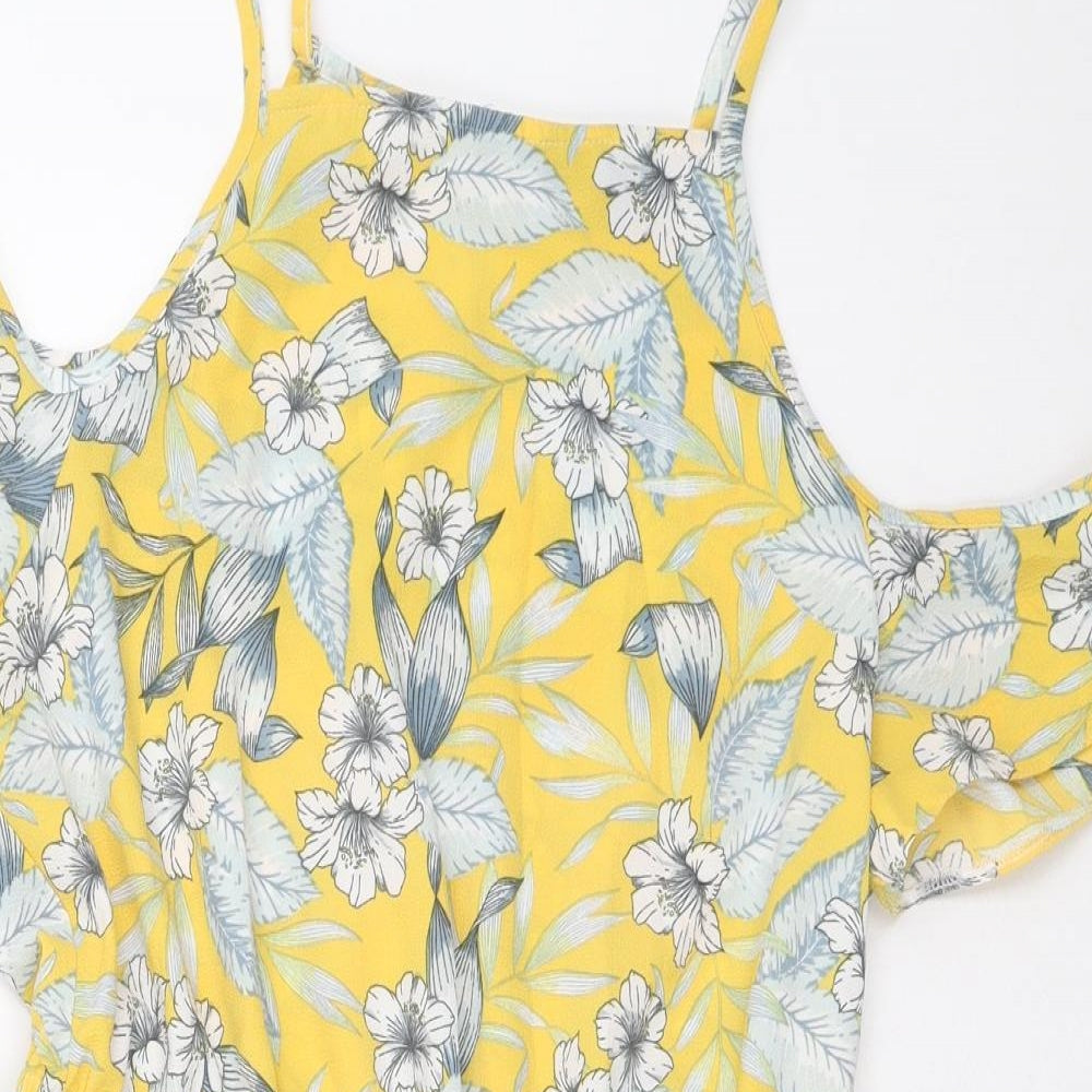 New Look Womens Yellow Floral Polyester Playsuit One-Piece Size 10 Drawstring - Cold Shoulder