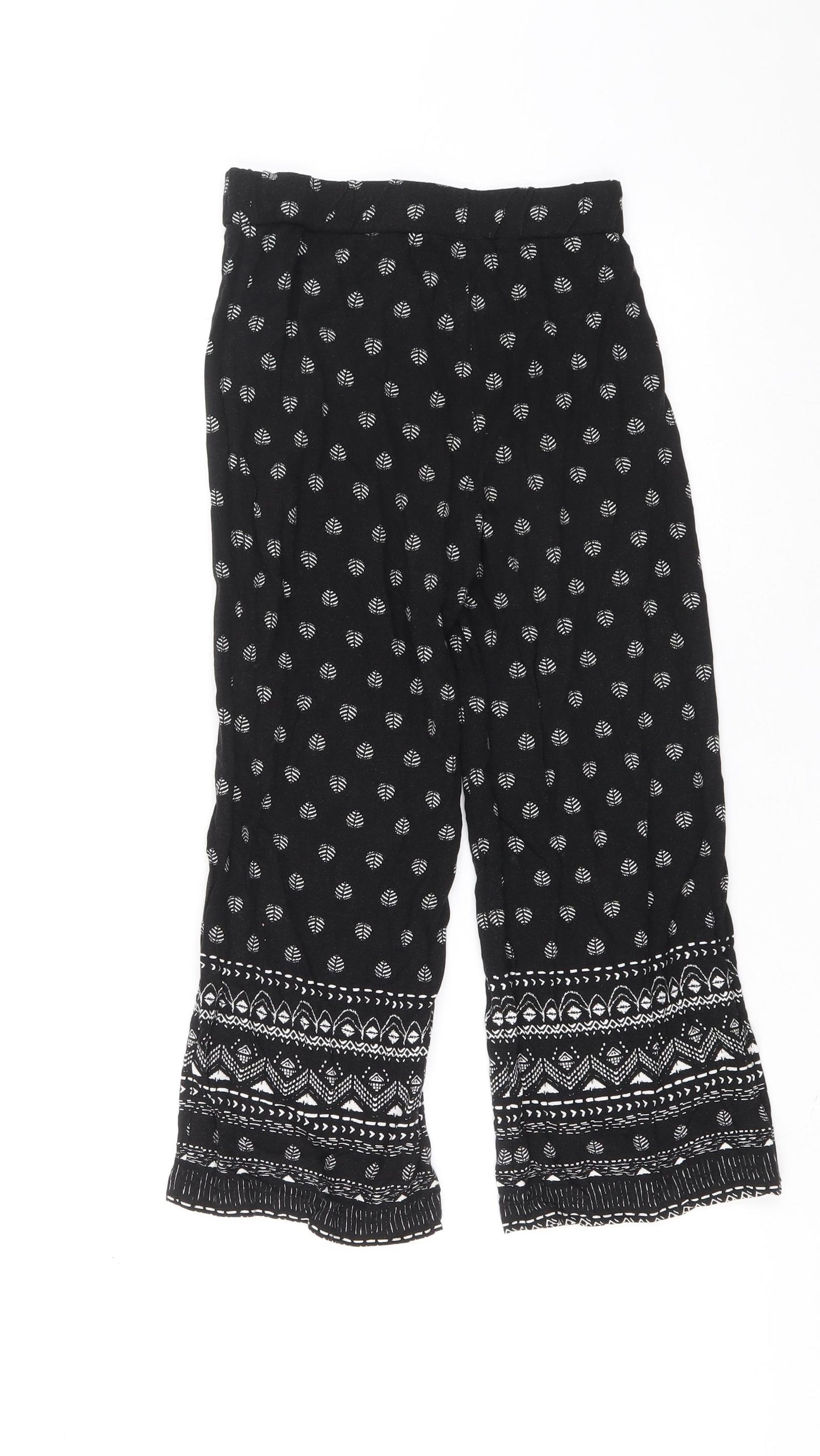 LC Waikiki Girls Black Geometric 100% Viscose Bloomer Trousers Size 8-9 Years L20 in Regular Drawstring