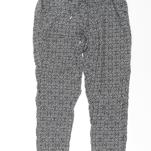 New Look Womens Black Geometric Viscose Bloomer Trousers Size 10 L25.5 in Regular Drawstring