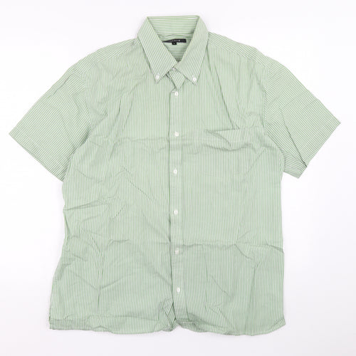 Jager Mens Green Striped Cotton Button-Up Size L Collared Button