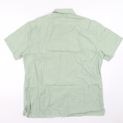 Jager Mens Green Striped Cotton Button-Up Size L Collared Button