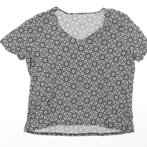 Bonmarché Womens Black Geometric Polyester Basic Blouse Size L V-Neck