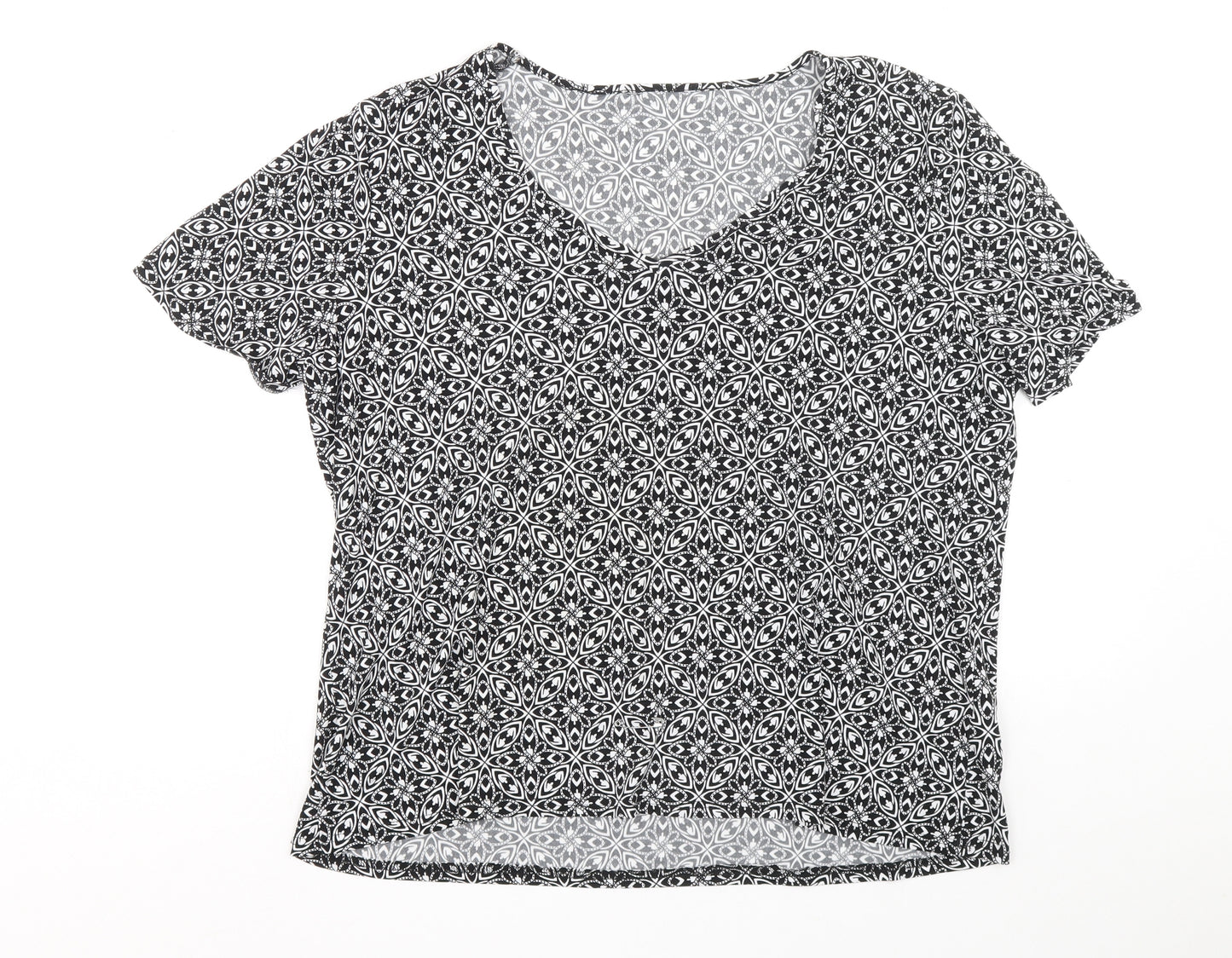 Bonmarché Womens Black Geometric Polyester Basic Blouse Size L V-Neck