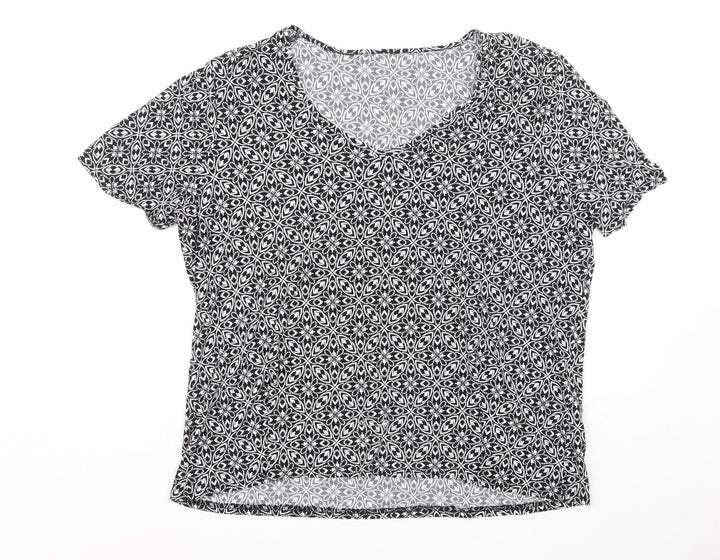 Bonmarché Womens Black Geometric Polyester Basic Blouse Size L V-Neck