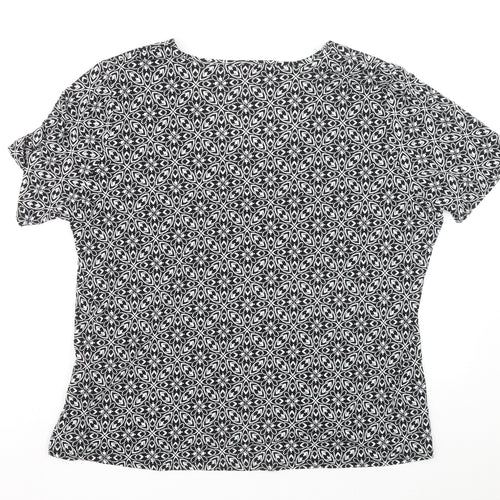 Bonmarché Womens Black Geometric Polyester Basic Blouse Size L V-Neck