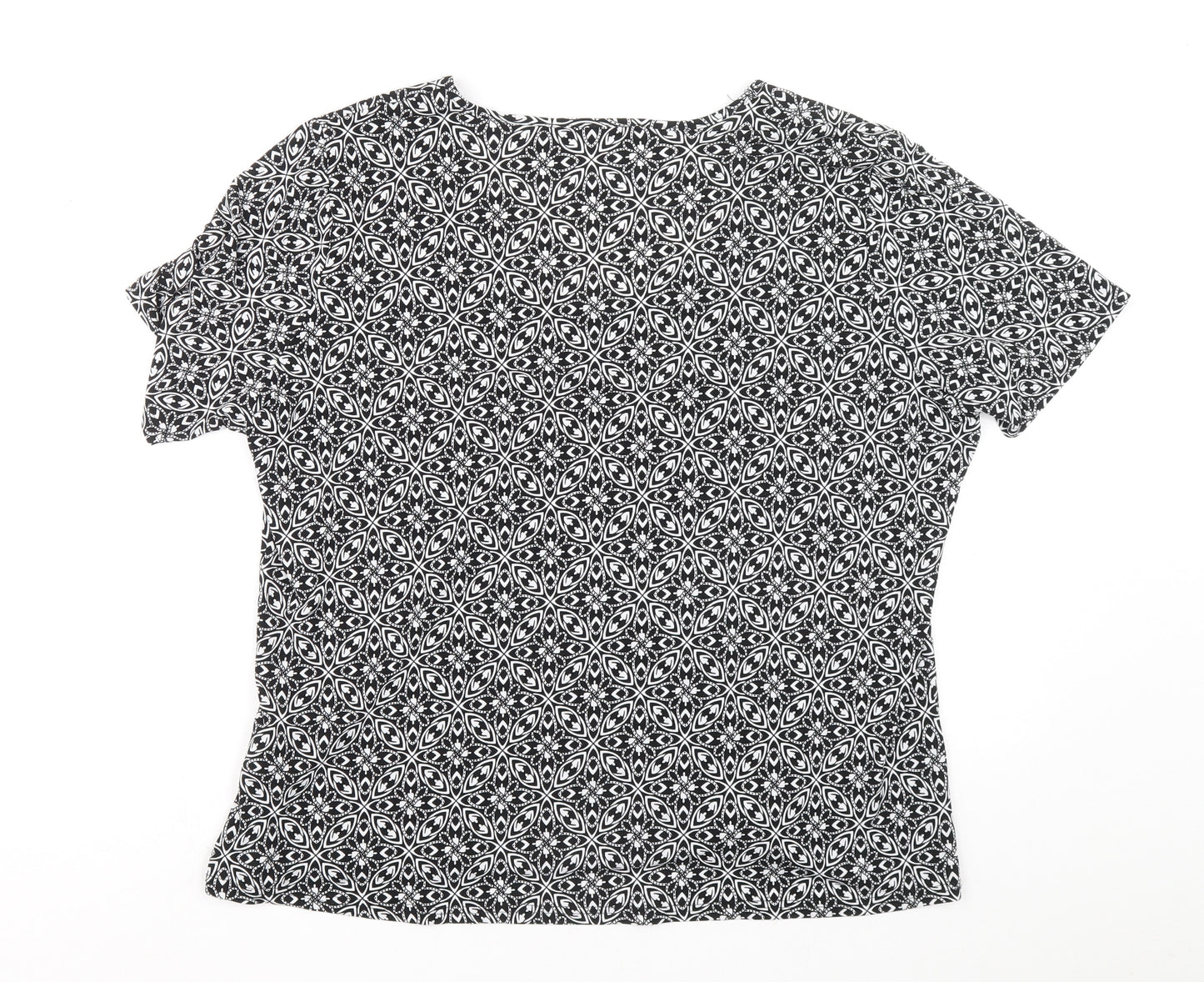 Bonmarché Womens Black Geometric Polyester Basic Blouse Size L V-Neck