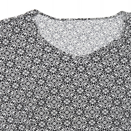 Bonmarché Womens Black Geometric Polyester Basic Blouse Size L V-Neck