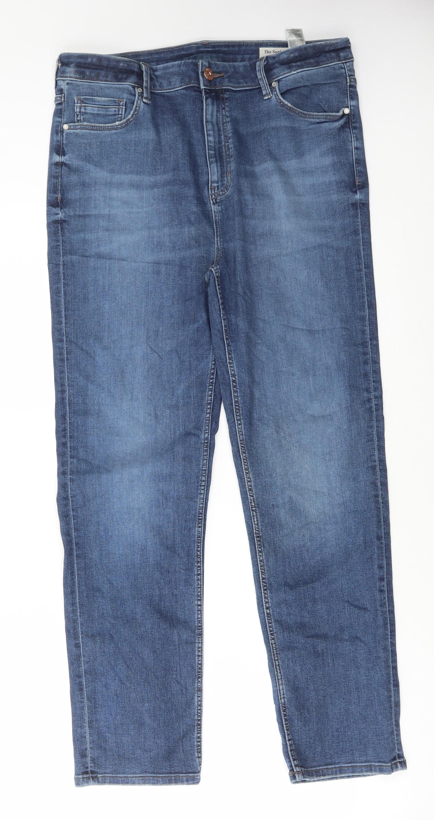 Marks and Spencer Womens Blue Cotton Straight Jeans Size 16 L29 in Regular Button