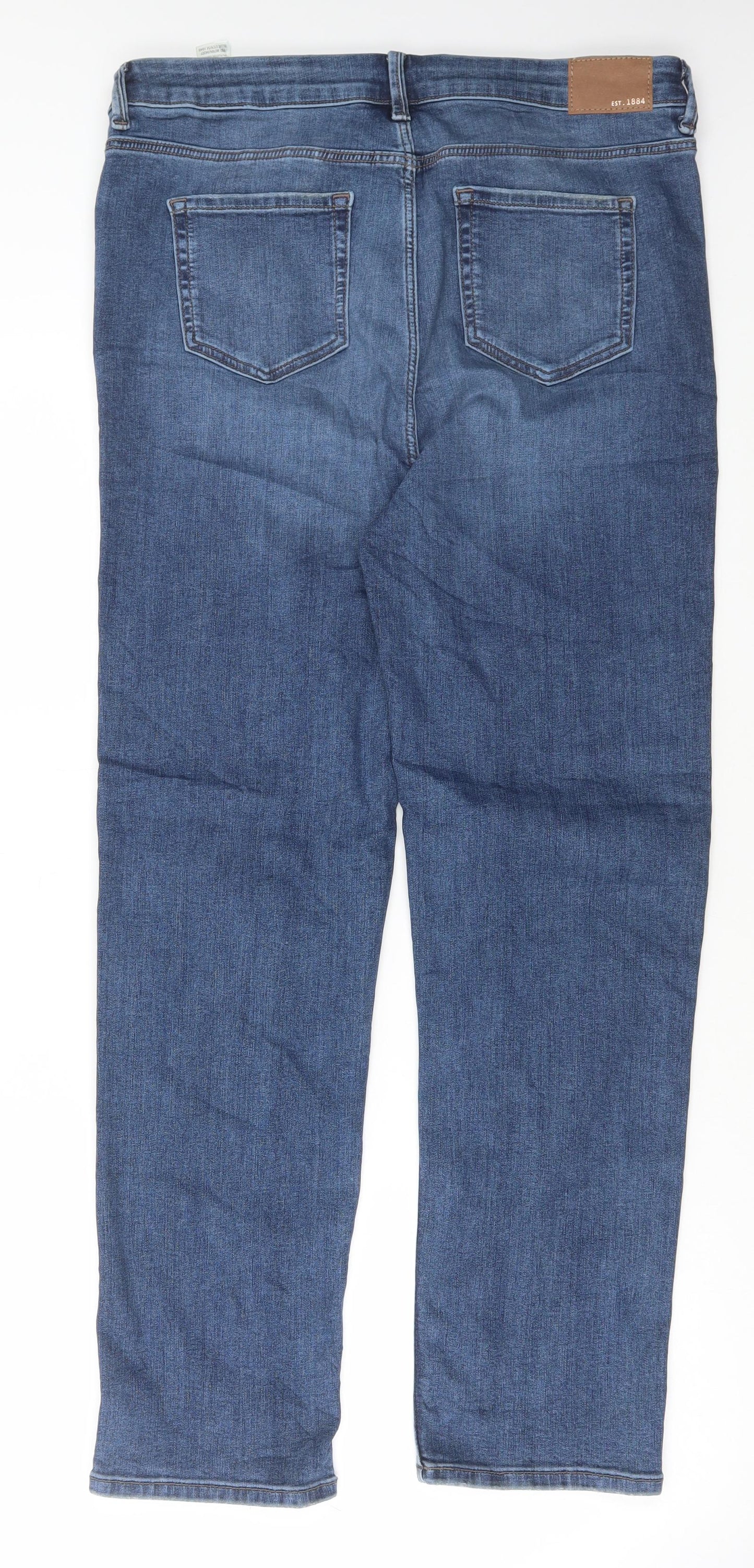Marks and Spencer Womens Blue Cotton Straight Jeans Size 16 L29 in Regular Button