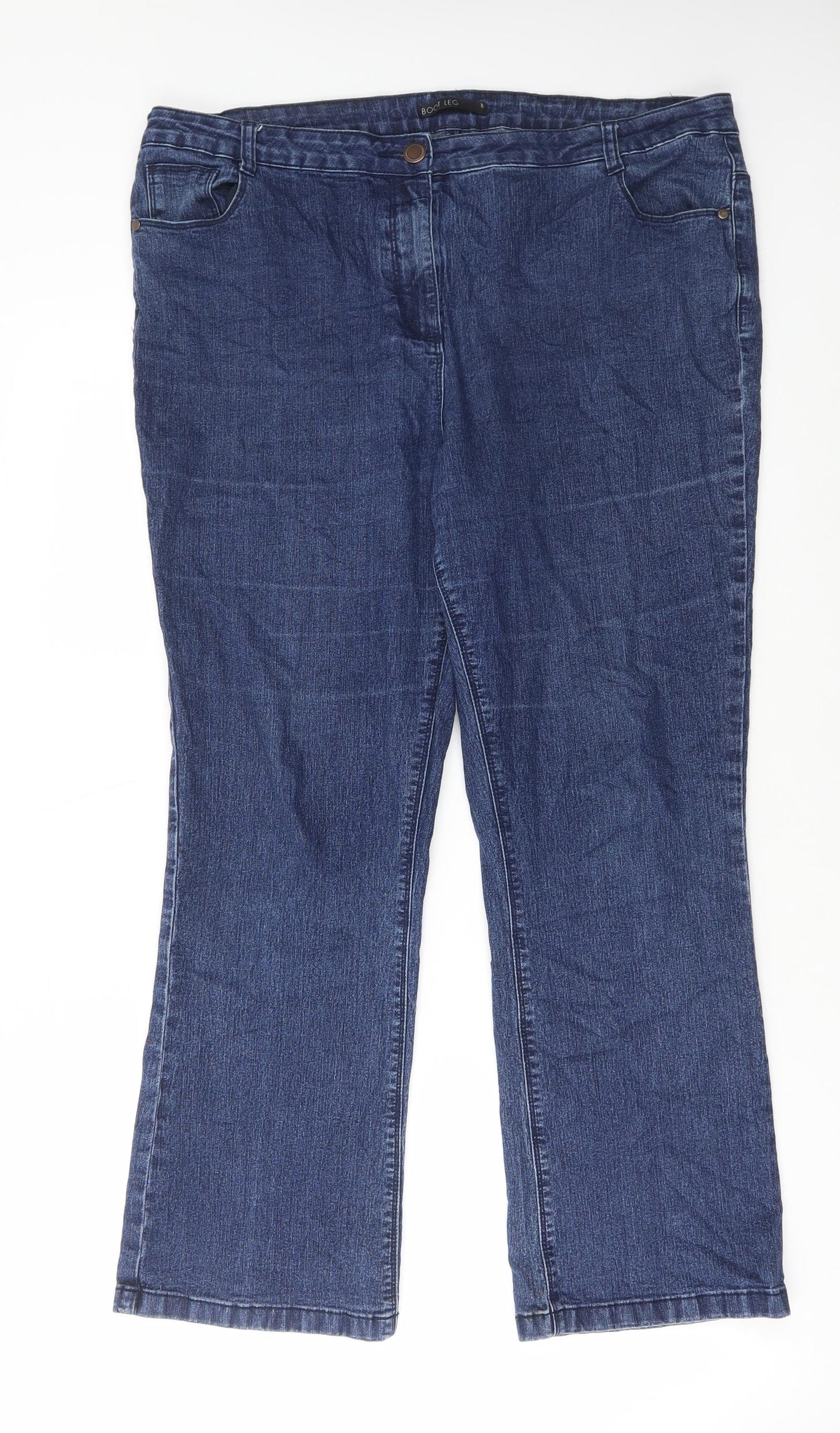 Marks and Spencer Womens Blue Cotton Bootcut Jeans Size 18 L28 in Regular Button