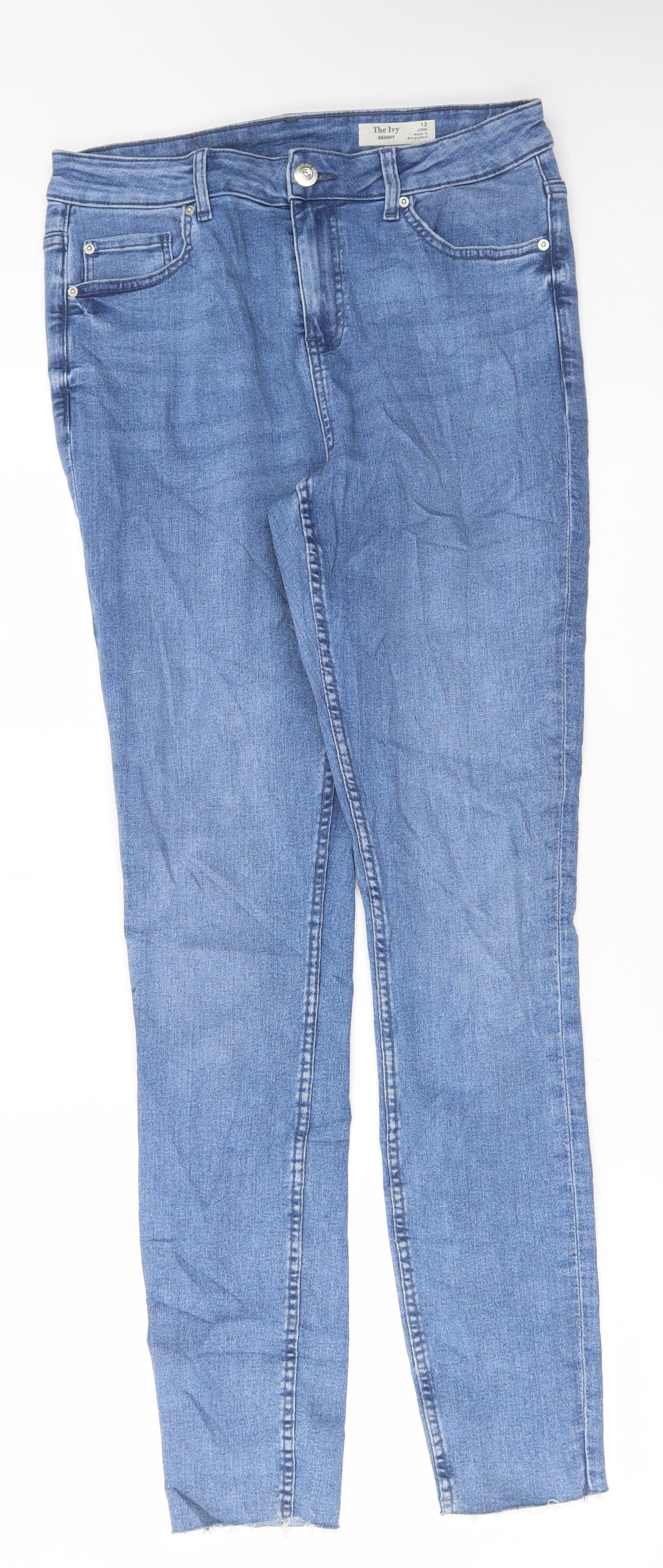 Marks and Spencer Womens Blue Cotton Skinny Jeans Size 12 L31 in Regular Button