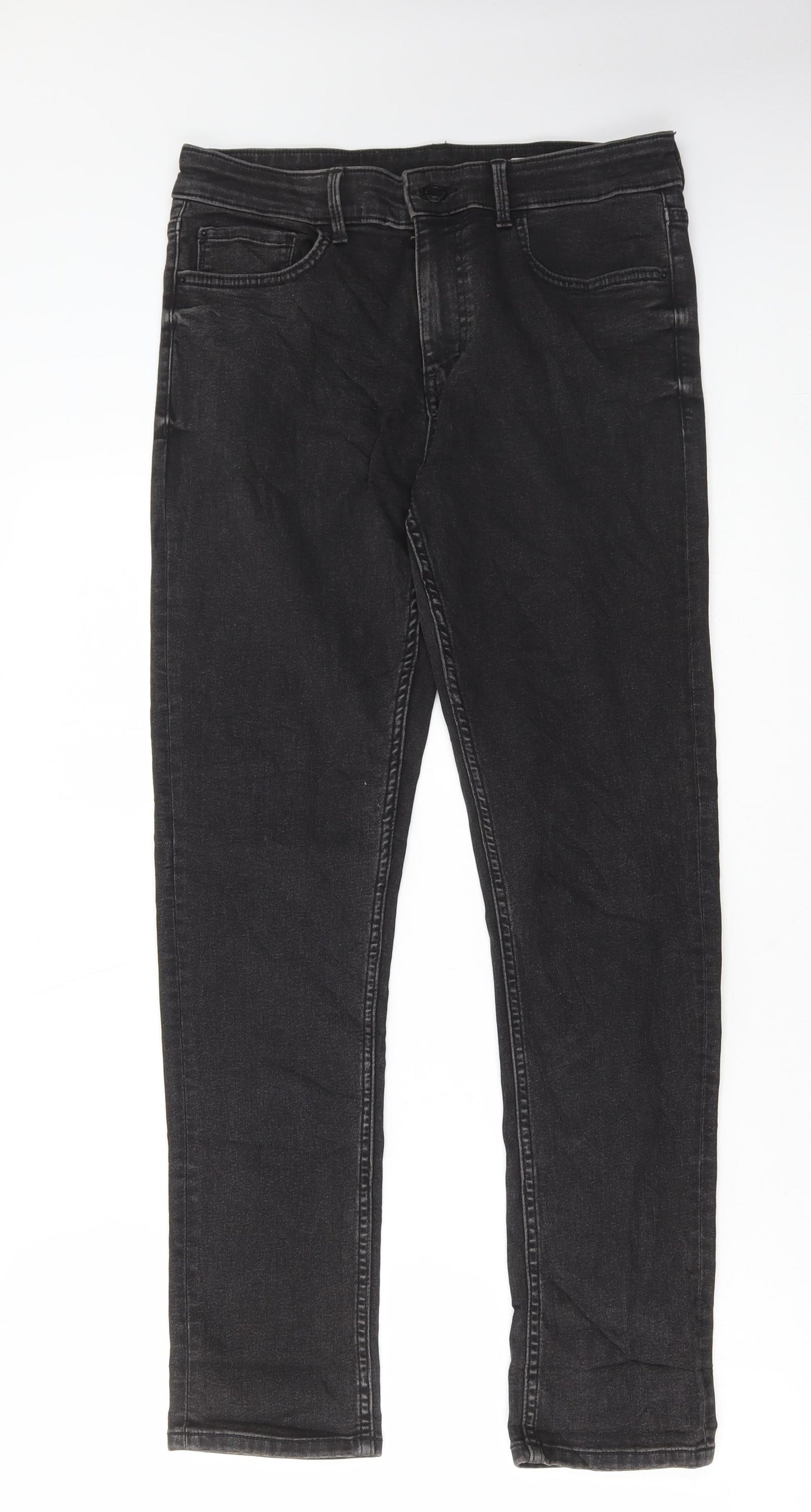 Marks and Spencer Womens Grey Cotton Skinny Jeans Size 12 L29 in Regular Button
