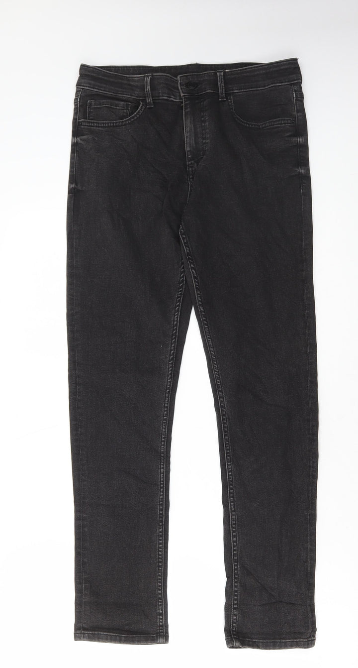 Marks and Spencer Womens Grey Cotton Skinny Jeans Size 12 L29 in Regular Button