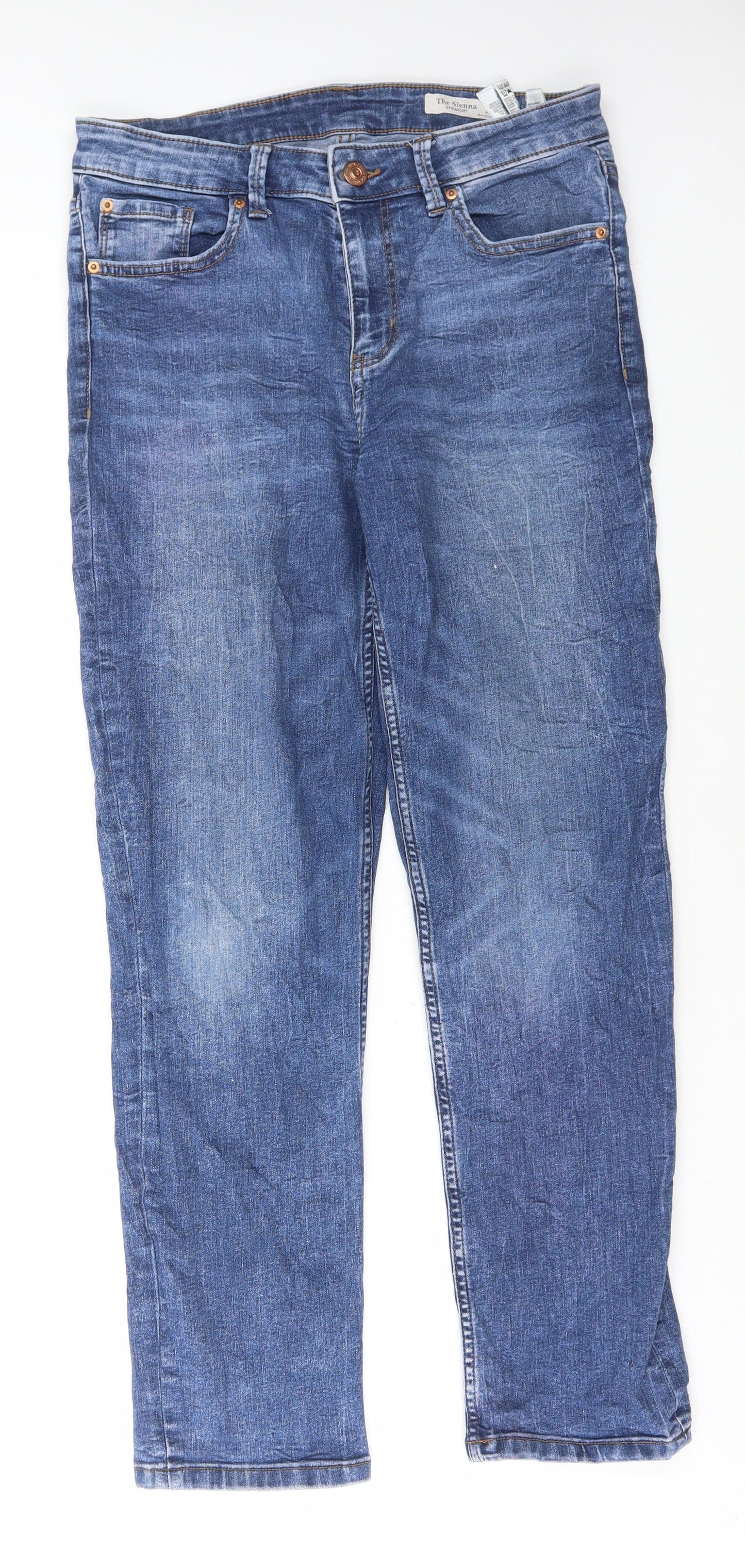 Marks and Spencer Womens Blue Cotton Straight Jeans Size 12 L28 in Regular Button